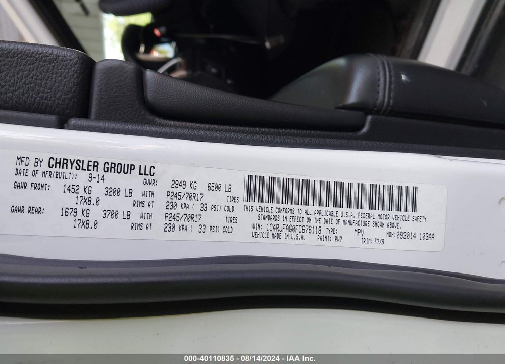 2015 JEEP GRAND CHEROKEE LAREDO VIN: 1C4RJFAG0FC676118