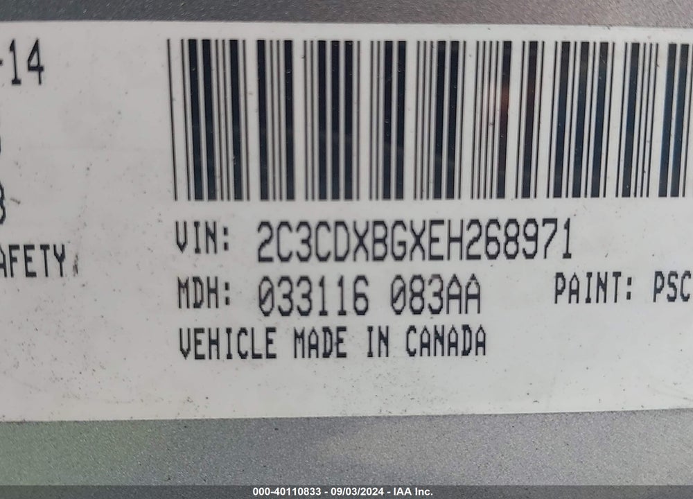 2014 DODGE CHARGER VIN: 2C3CDXBGXEH268971