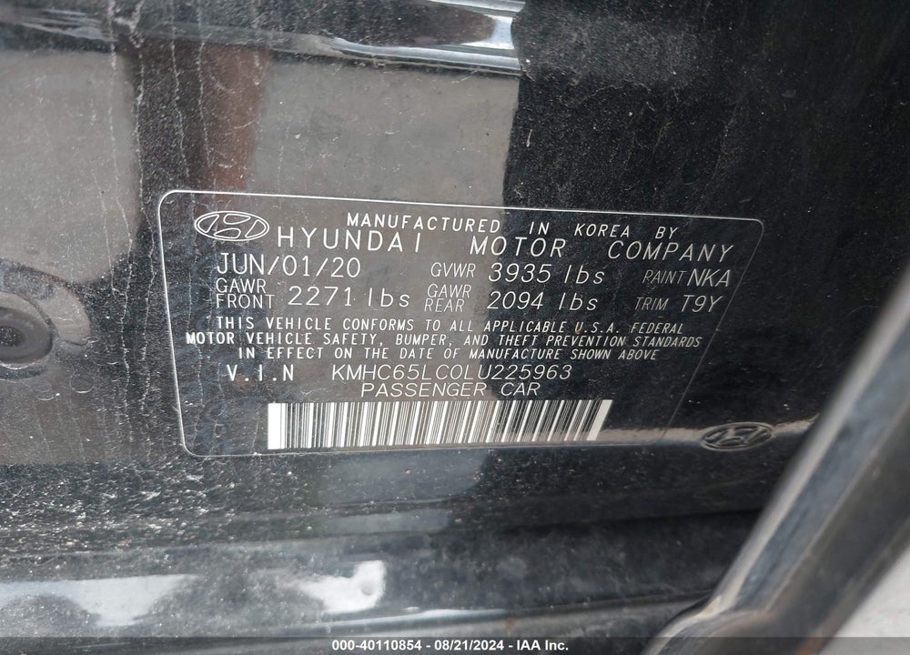 2020 HYUNDAI IONIQ HYBRID BLUE VIN: KMHC65LC0LU225963
