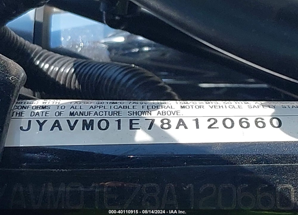 2008 YAMAHA XVS650 A/AT VIN: JYAVM01E78A120660