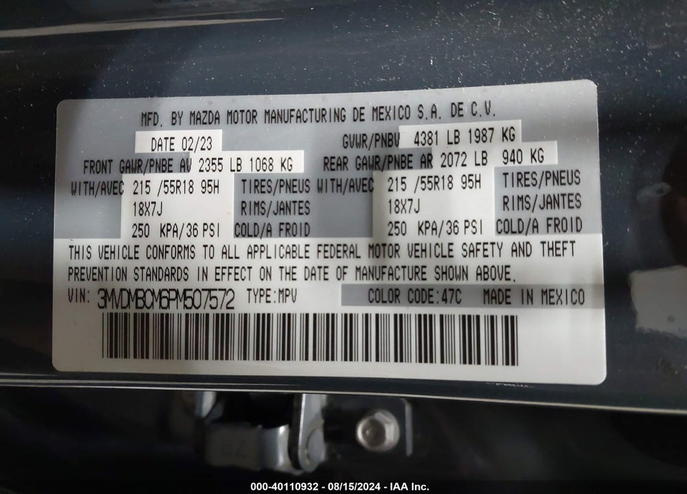 2023 MAZDA CX-30 2.5 S CARBON EDITION VIN: 3MVDMBCM6PM507572