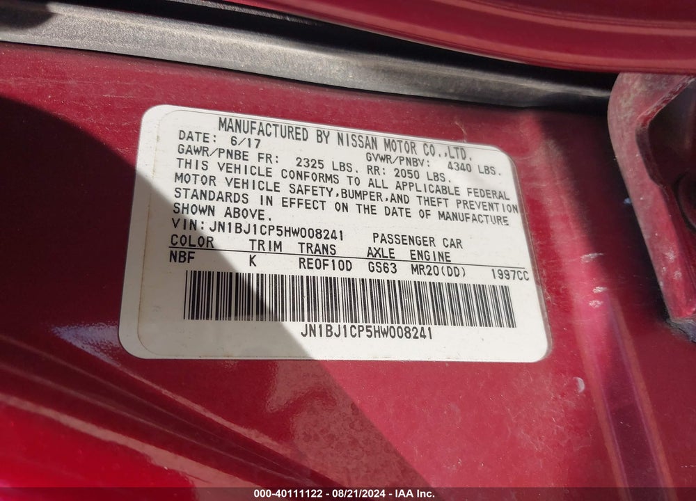 2017 NISSAN ROGUE SPORT SL VIN: JN1BJ1CP5HW008241