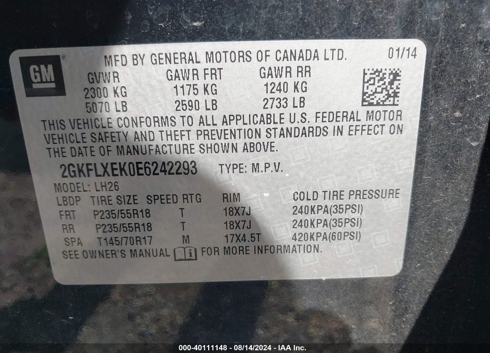 2014 GMC TERRAIN SLT-1 VIN: 2GKFLXEK0E6242293