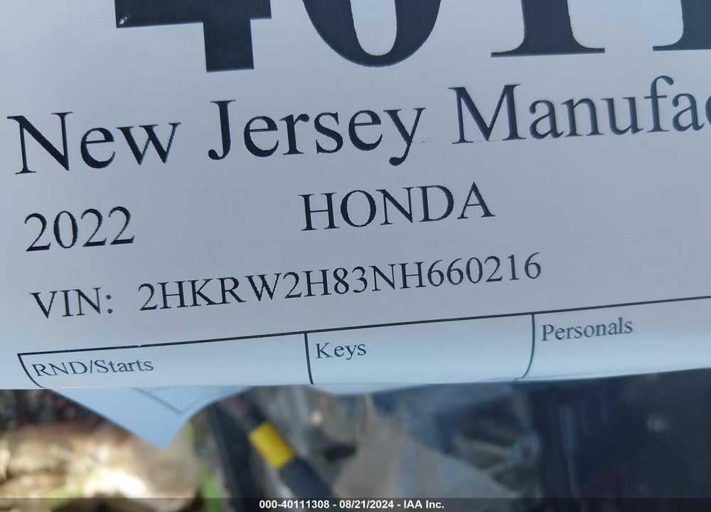 2022 HONDA CR-V AWD EX-L VIN: 2HKRW2H83NH660216