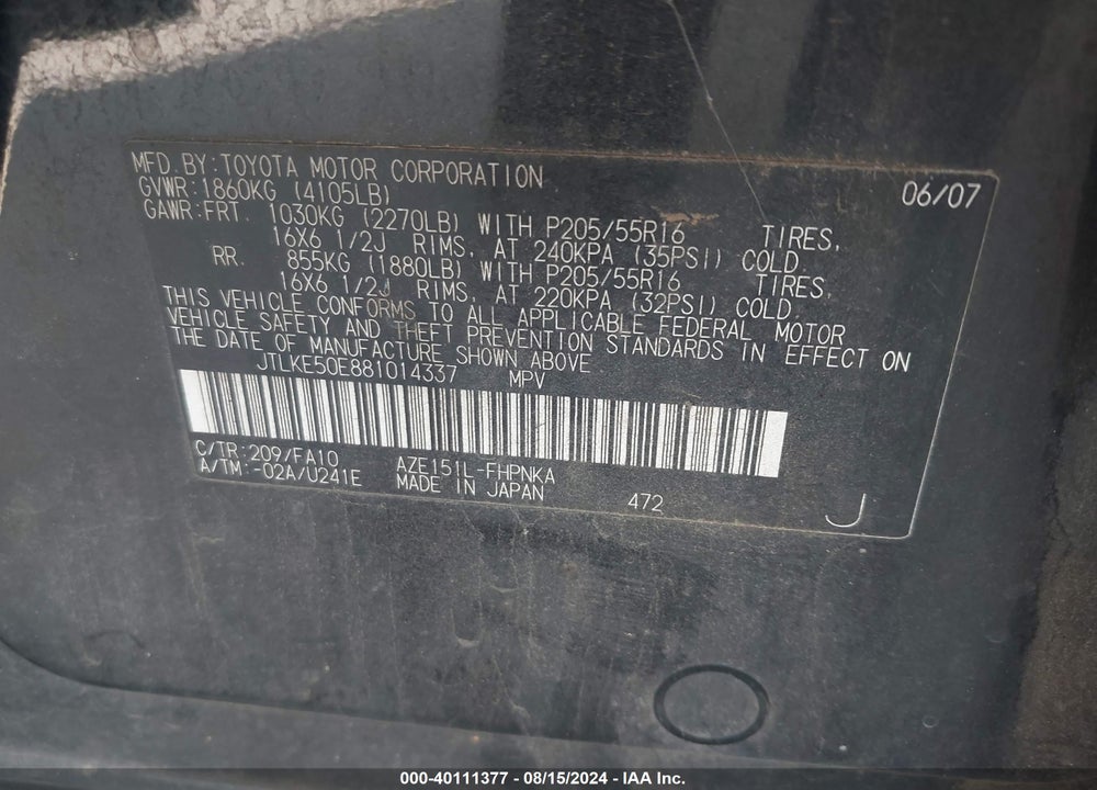 2008 SCION XB VIN: JTLKE50E881014337