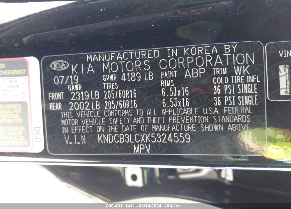 2019 KIA NIRO LX VIN: KNDCB3LCXK5324559