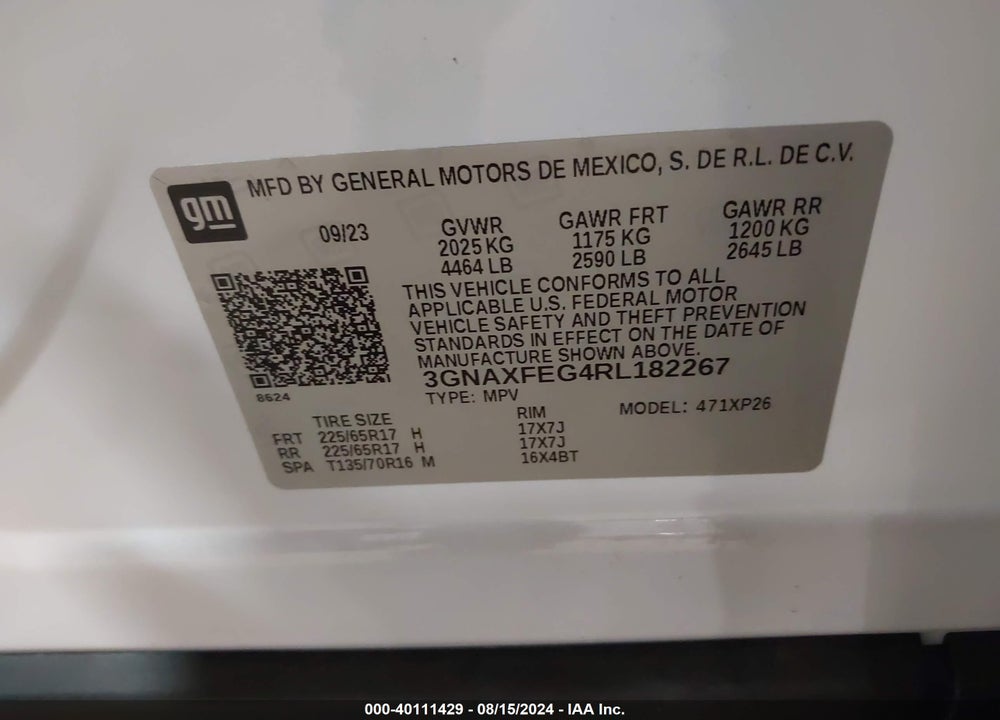 2024 CHEVROLET EQUINOX LS VIN: 3GNAXFEG4RL182267