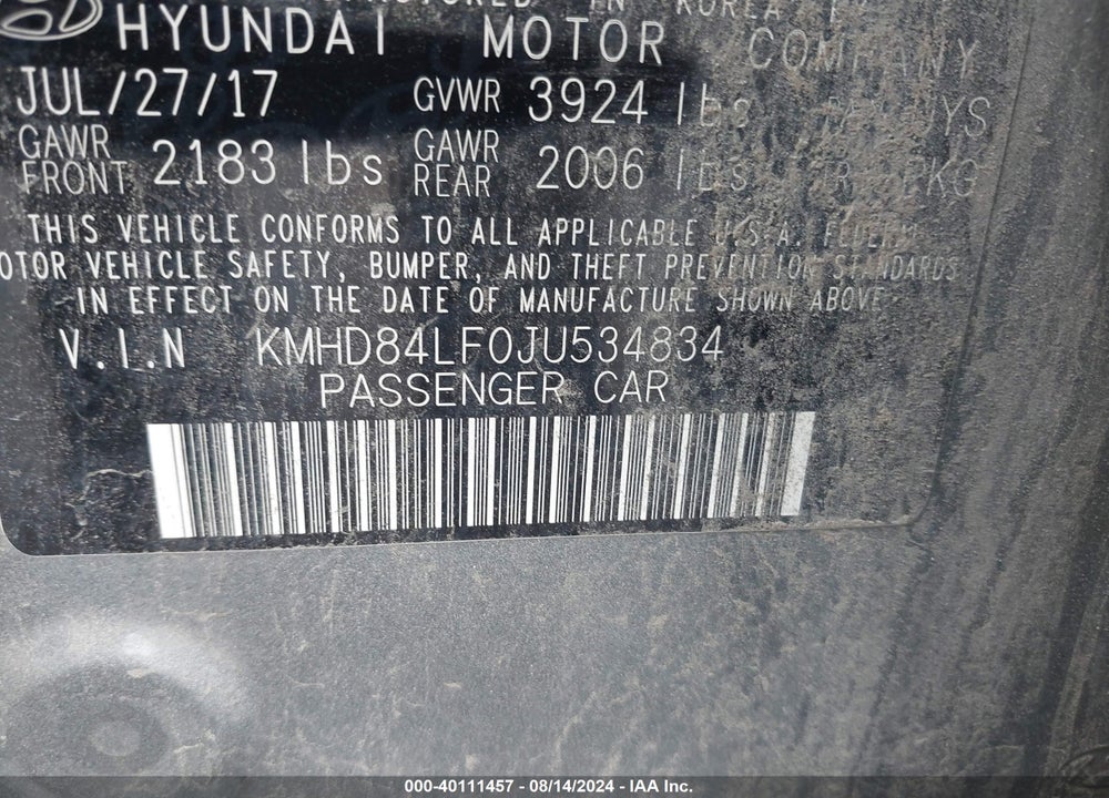2018 HYUNDAI ELANTRA SEL VIN: KMHD84LF0JU534834