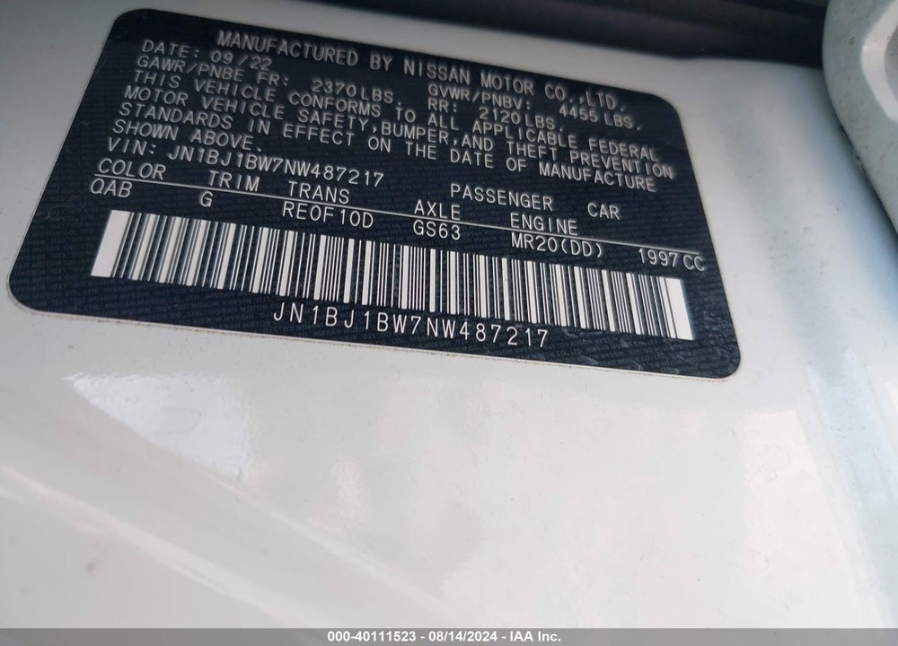 2022 NISSAN ROGUE SPORT VIN: JN1BJ1BW7NW487217