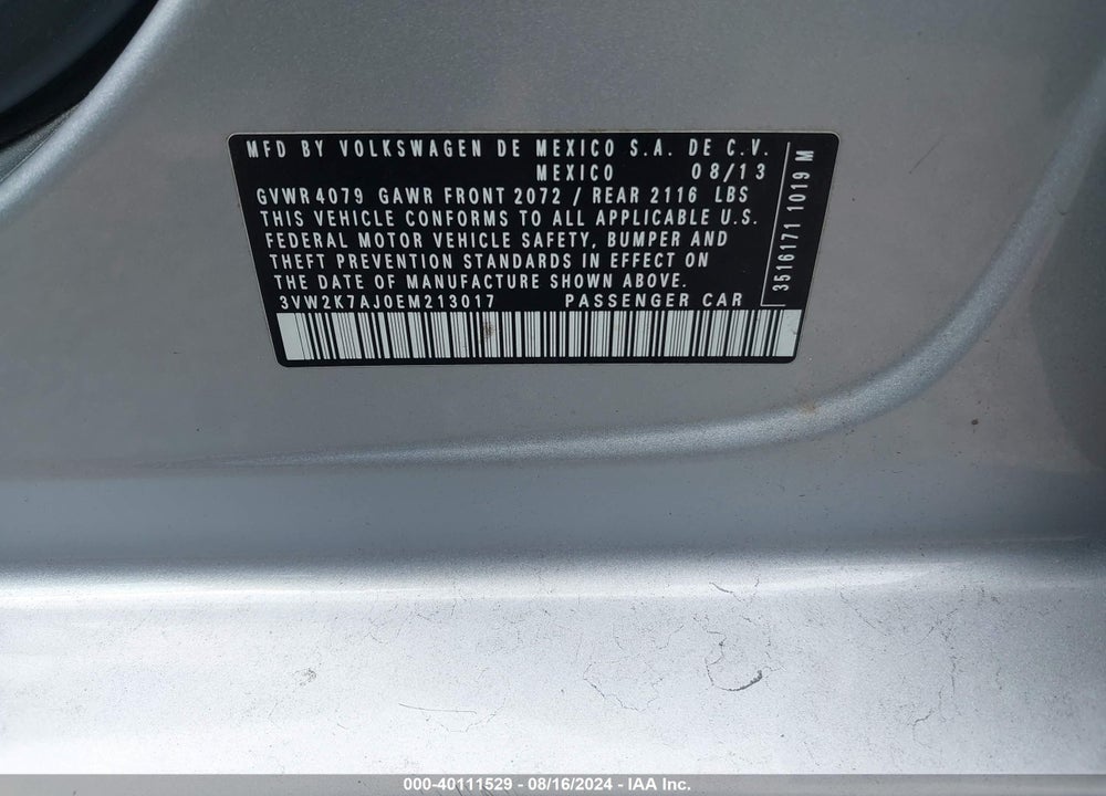 2014 VOLKSWAGEN JETTA 2.0L S VIN: 3VW2K7AJ0EM213017