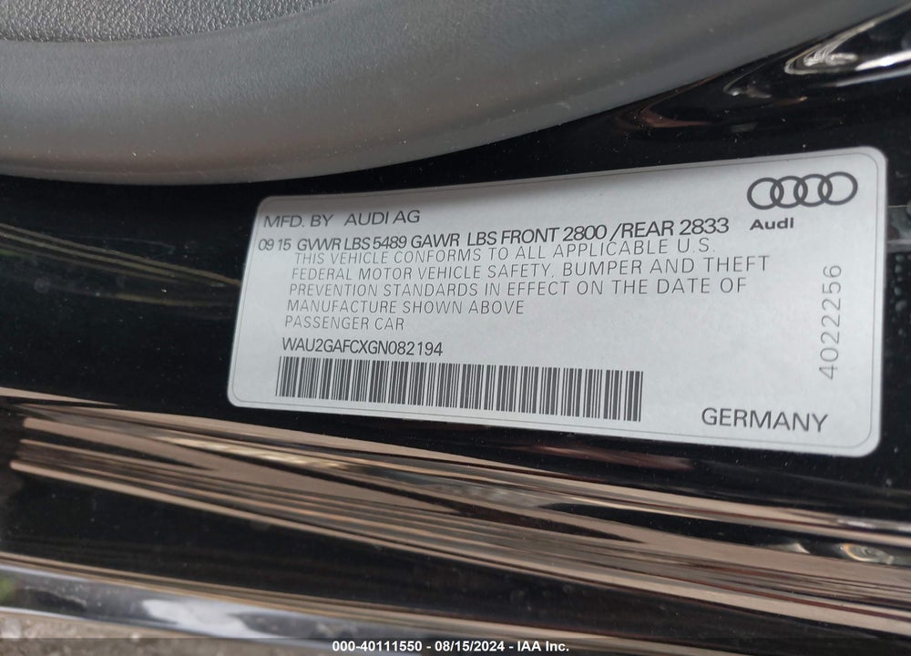 2016 AUDI A7 3.0T PREMIUM PLUS VIN: WAU2GAFCXGN082194