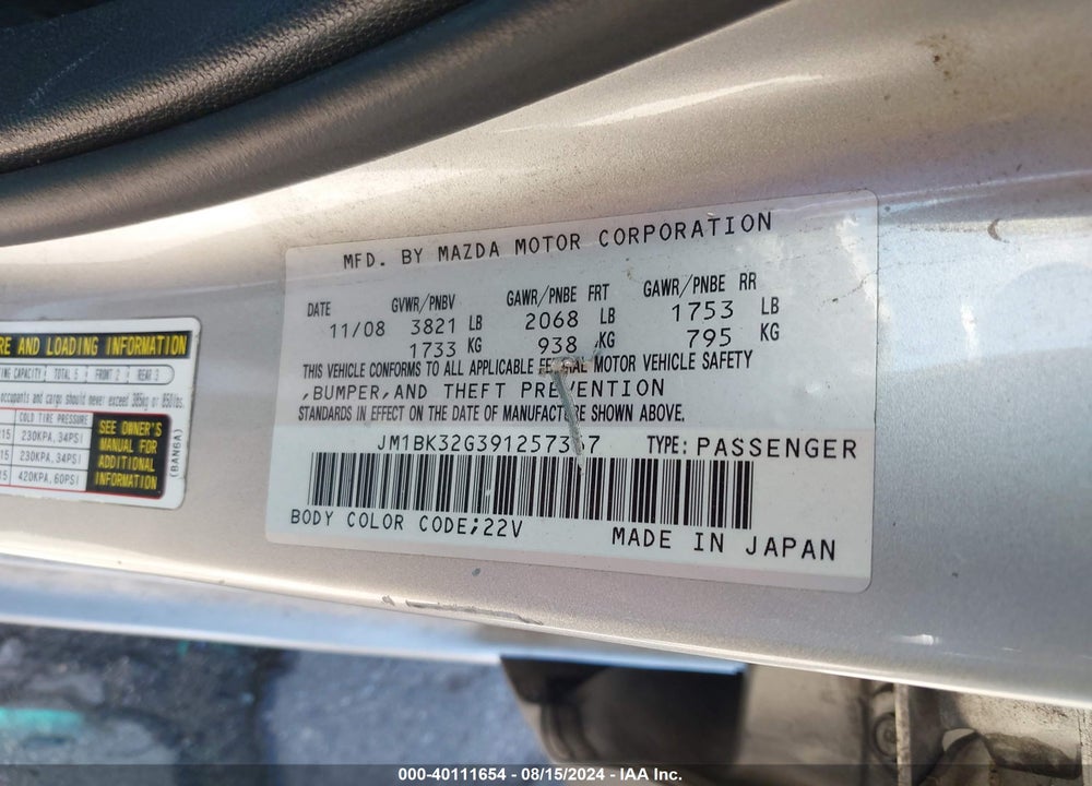 2009 MAZDA 3 I SPORT VIN: JM1BK32G391257367
