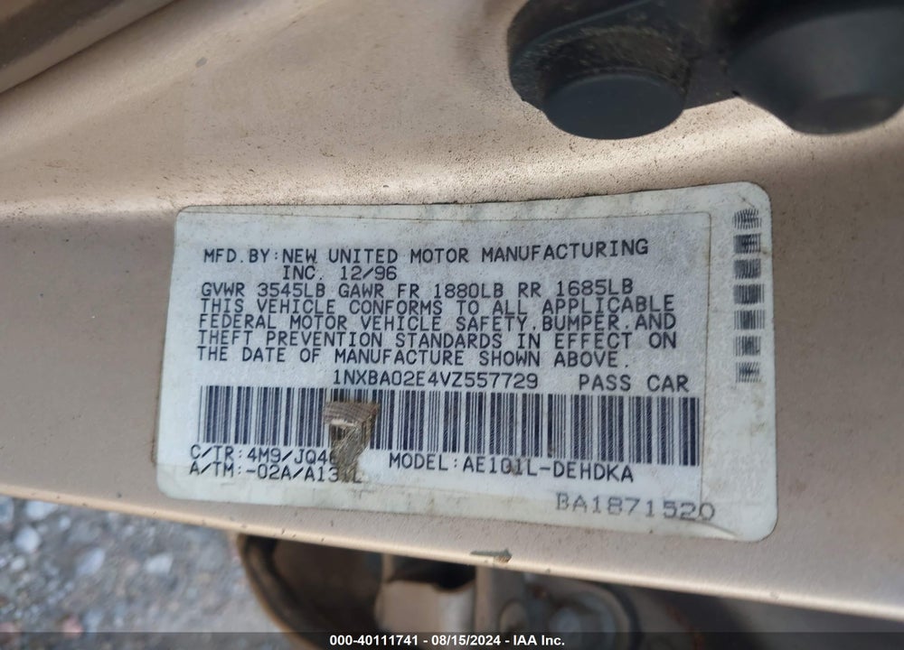 1997 TOYOTA COROLLA CE VIN: 1NXBA02E4VZ557729