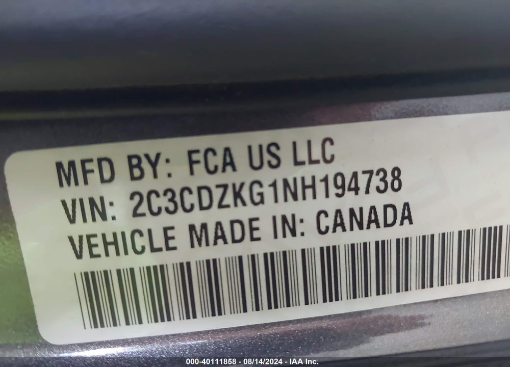 2022 DODGE CHALLENGER GT AWD VIN: 2C3CDZKG1NH194738