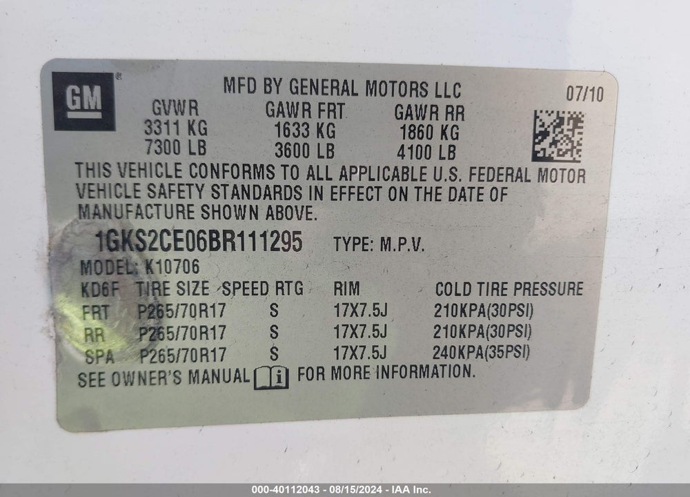 2011 GMC YUKON SLT VIN: 1GKS2CE06BR111295