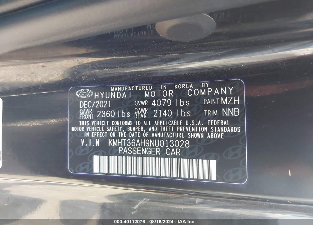 2022 HYUNDAI VELOSTER N VIN: KMHT36AH9NU013028