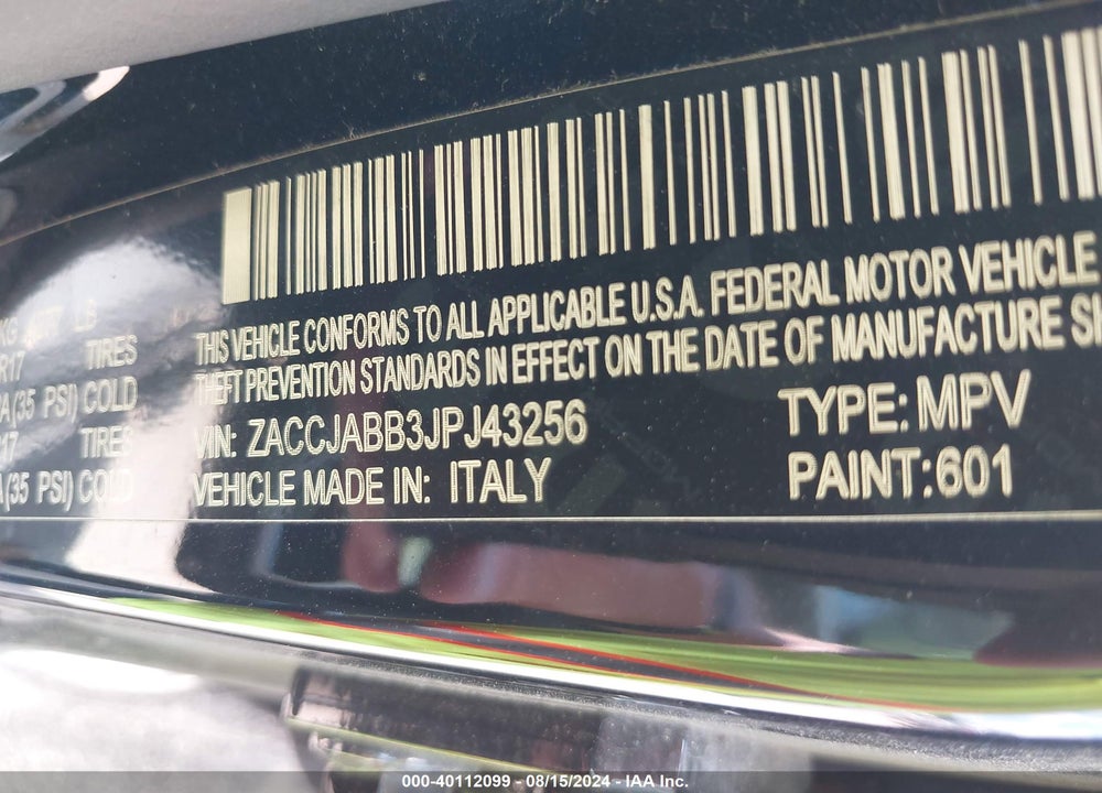 2018 JEEP RENEGADE LATITUDE FWD VIN: ZACCJABB3JPJ43256