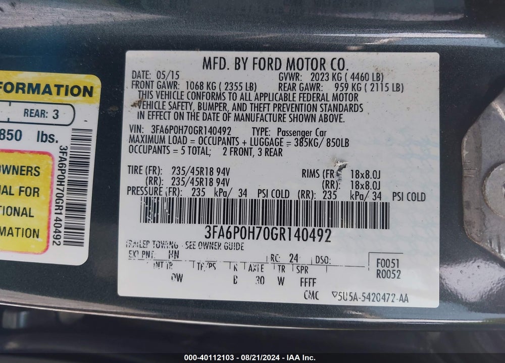 2016 FORD FUSION SE VIN: 3FA6P0H70GR140492