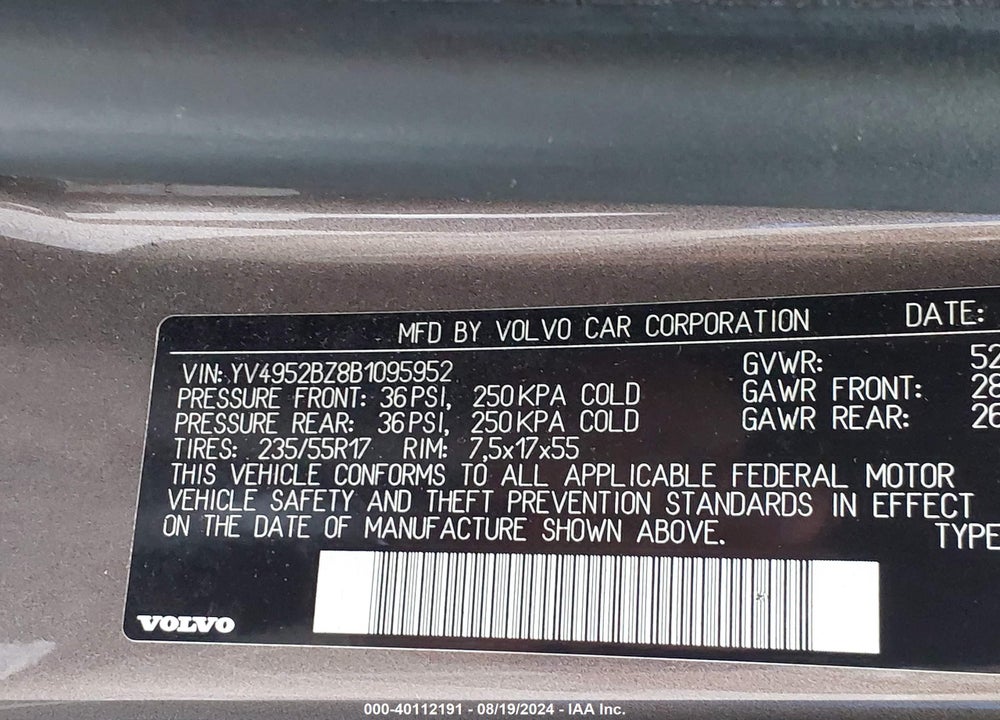 2011 VOLVO XC70 3.2 VIN: YV4952BZ8B1095952