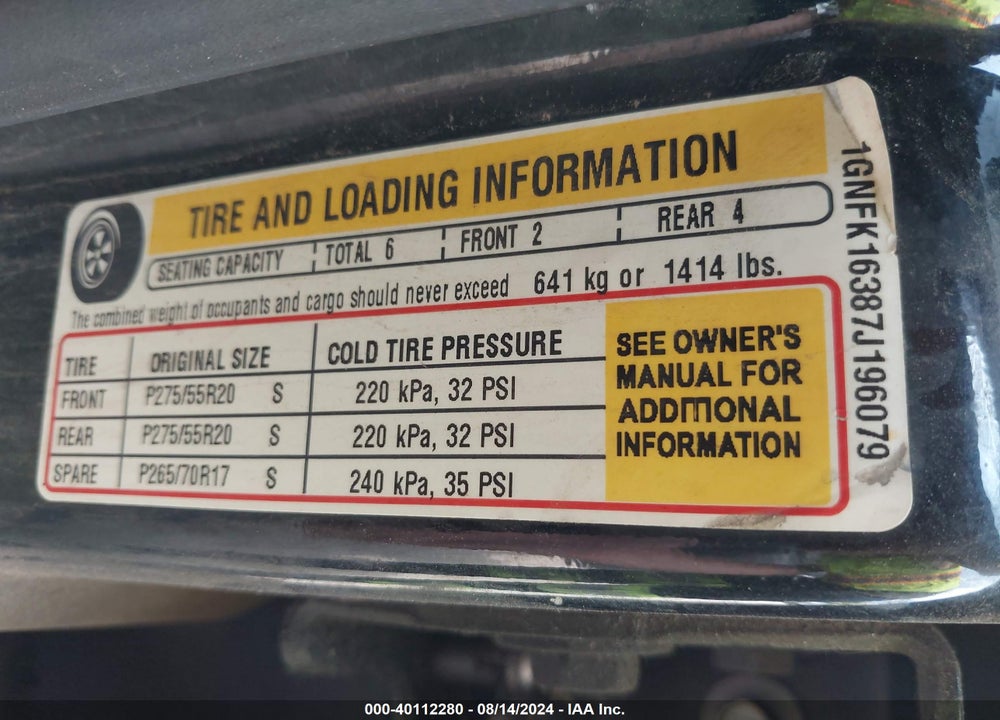 2007 CHEVROLET SUBURBAN 1500 LTZ VIN: 1GNFK16387J196079
