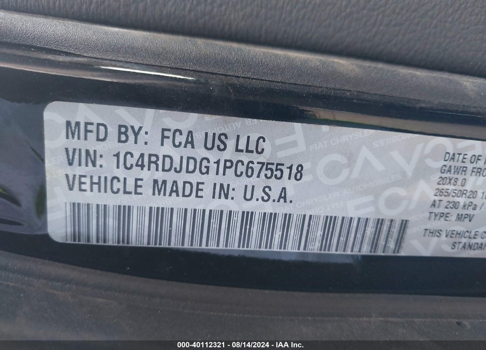 2023 DODGE DURANGO GT AWD VIN: 1C4RDJDG1PC675518