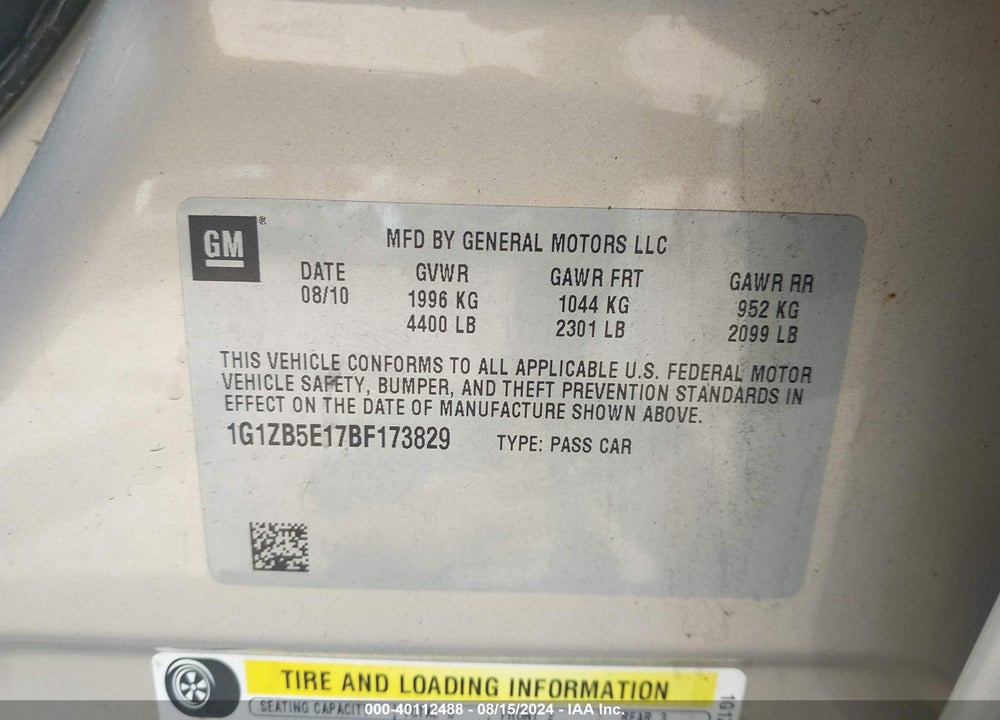 2011 CHEVROLET MALIBU VIN: 1G1ZB5E17BF173829