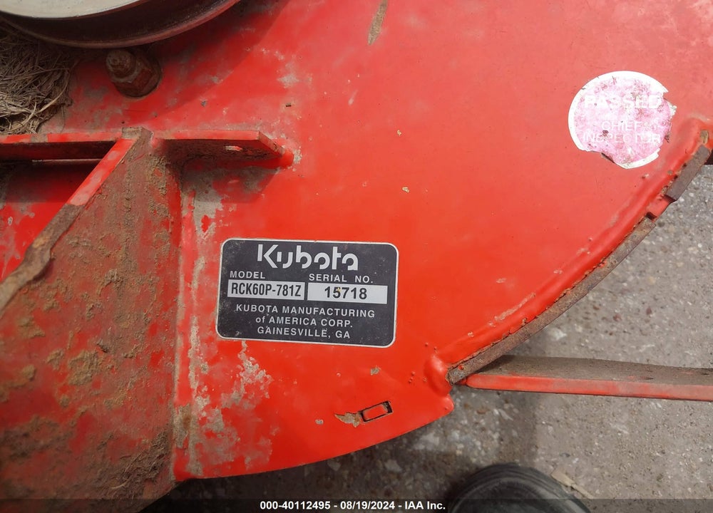 2019 KUBOTA RCK60P-781Z RIDING MOWER VIN: RCK60P-781Z 15718