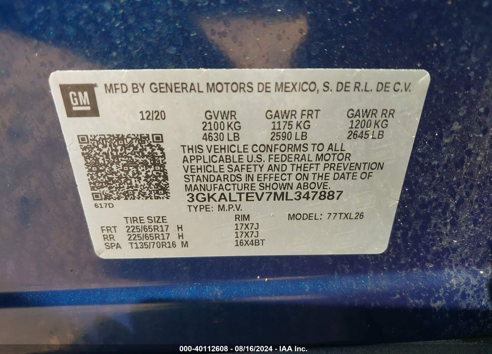 2021 GMC TERRAIN AWD SLE VIN: 3GKALTEV7ML347887