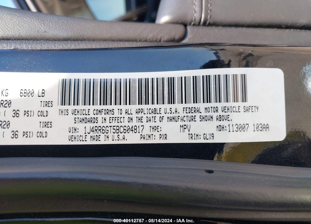 2011 JEEP GRAND CHEROKEE OVERLAND VIN: 1J4RR6GT5BC604817