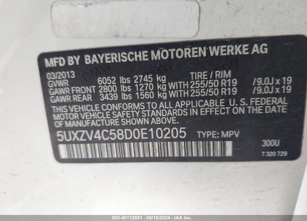 2013 BMW X5 XDRIVE35I/XDRIVE35I PREMIUM/XDRIVE35I SPORT ACTIVITY VIN: 5UXZV4C58D0E10205