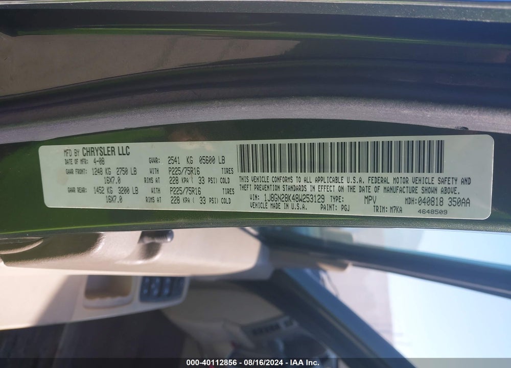 2008 JEEP LIBERTY SPORT VIN: 1J8GN28K48W253129