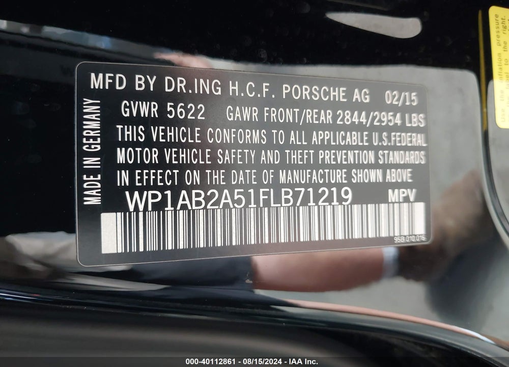 2015 PORSCHE MACAN S VIN: WP1AB2A51FLB71219