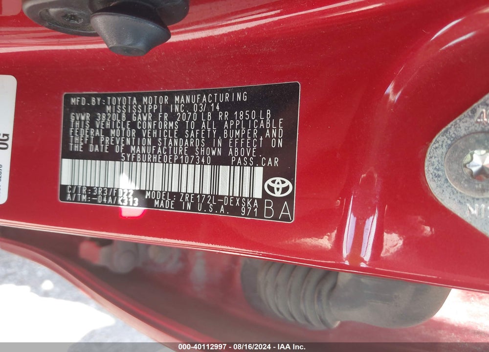 2014 TOYOTA COROLLA S VIN: 5YFBURHE0EP107340