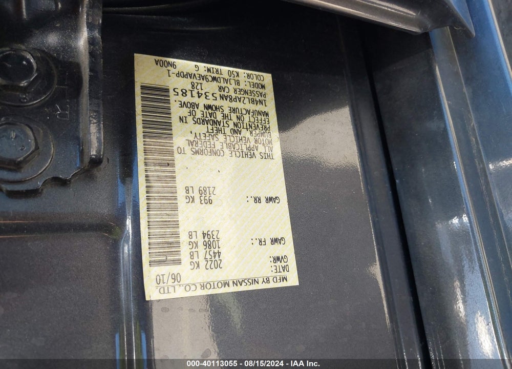 2010 NISSAN ALTIMA 3.5 SR VIN: 1N4BL2AP8AN534185