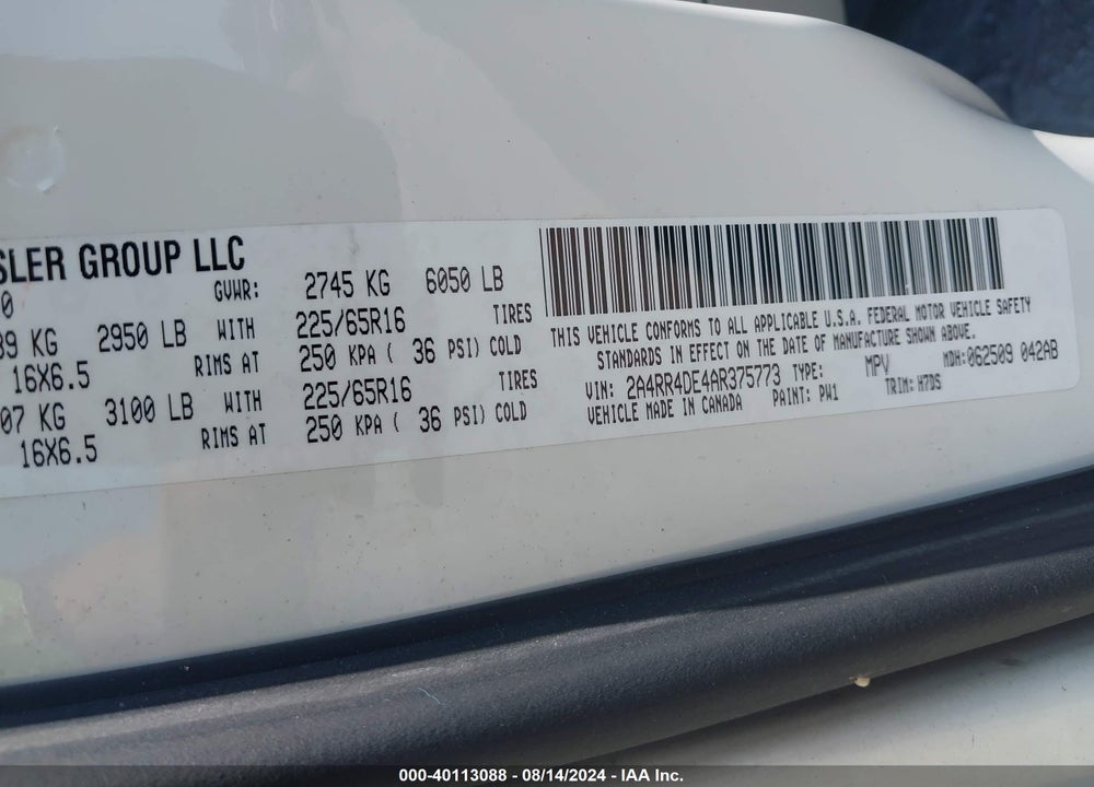 2010 CHRYSLER TOWN & COUNTRY LX VIN: 2A4RR4DE4AR375773