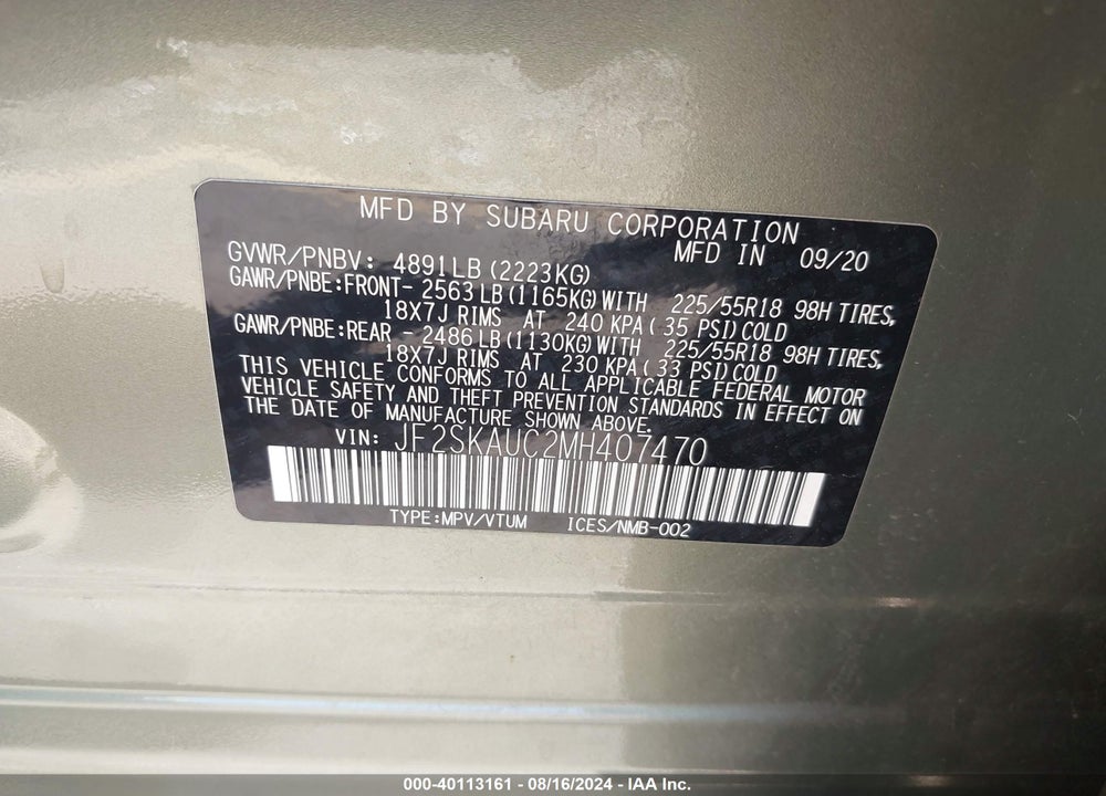 2021 SUBARU FORESTER LIMITED VIN: JF2SKAUC2MH407470