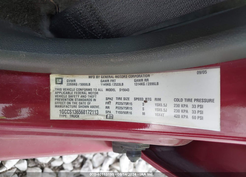 2006 CHEVROLET COLORADO LT VIN: 1GCCS136568172113