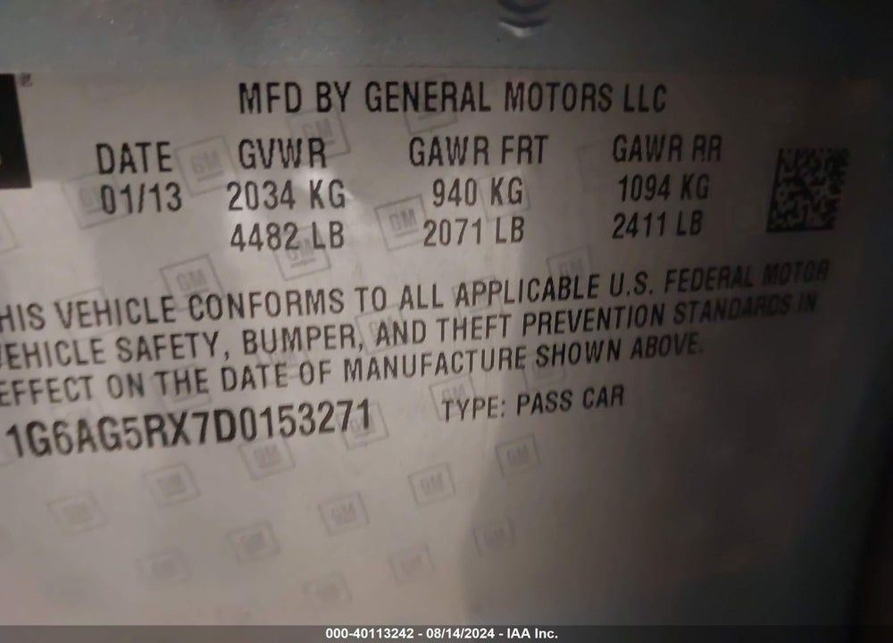 2013 CADILLAC ATS STANDARD VIN: 1G6AG5RX7D0153271
