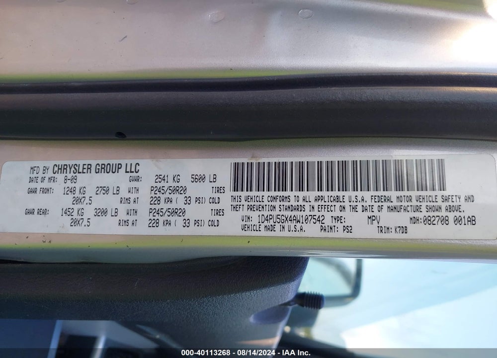 2010 DODGE NITRO SXT VIN: 1D4PU5GX4AW107542