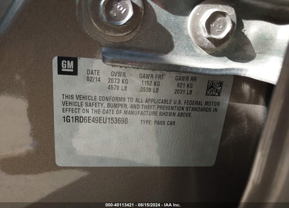 2014 CHEVROLET VOLT VIN: 1G1RD6E49EU153690