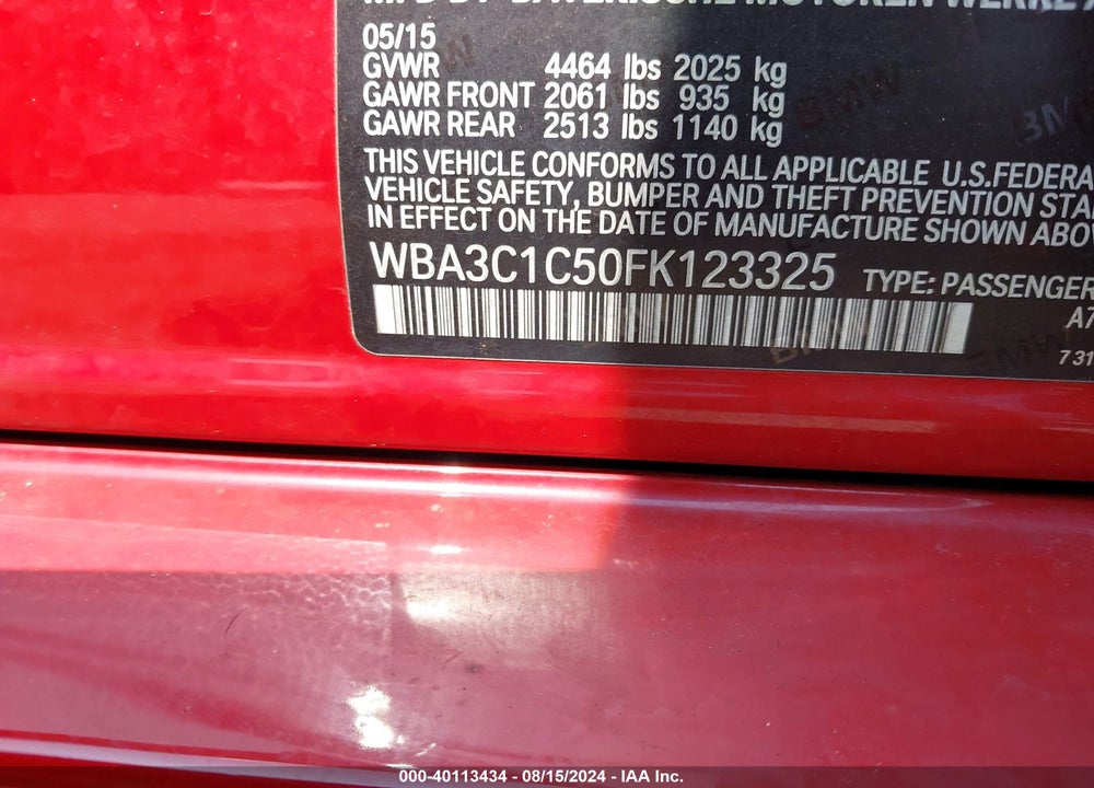 2015 BMW 328I VIN: WBA3C1C50FK123325