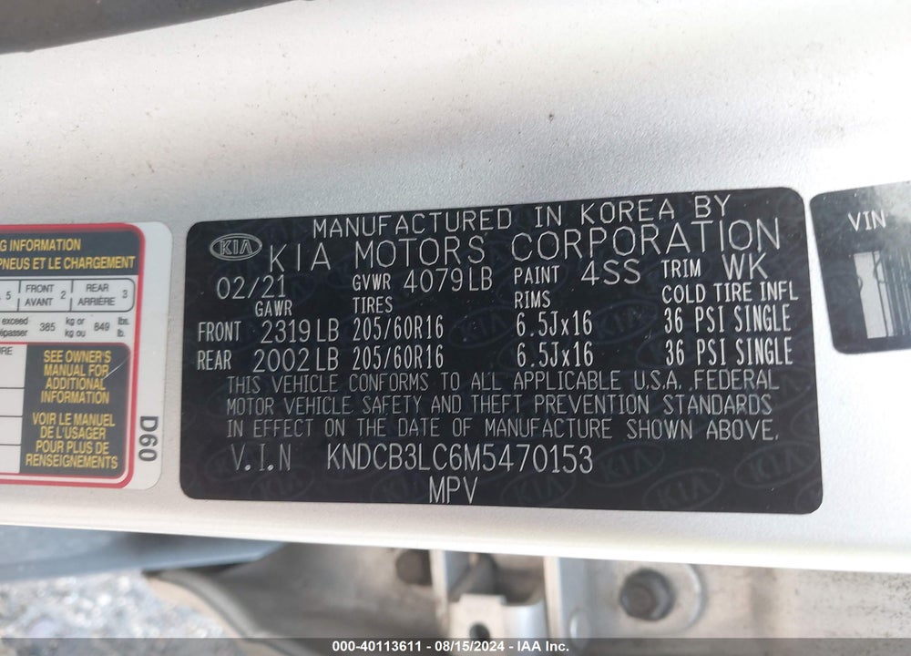 2021 KIA NIRO LX VIN: KNDCB3LC6M5470153