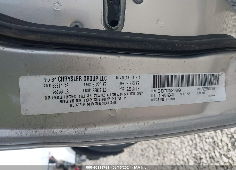 2012 CHRYSLER 300 LIMITED VIN: 2C3CCACG1CH173064