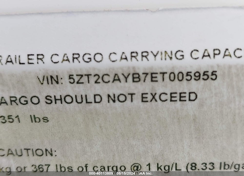 2014 FOREST RIVER CATALINA VIN: 5ZT2CAYB7ET005955