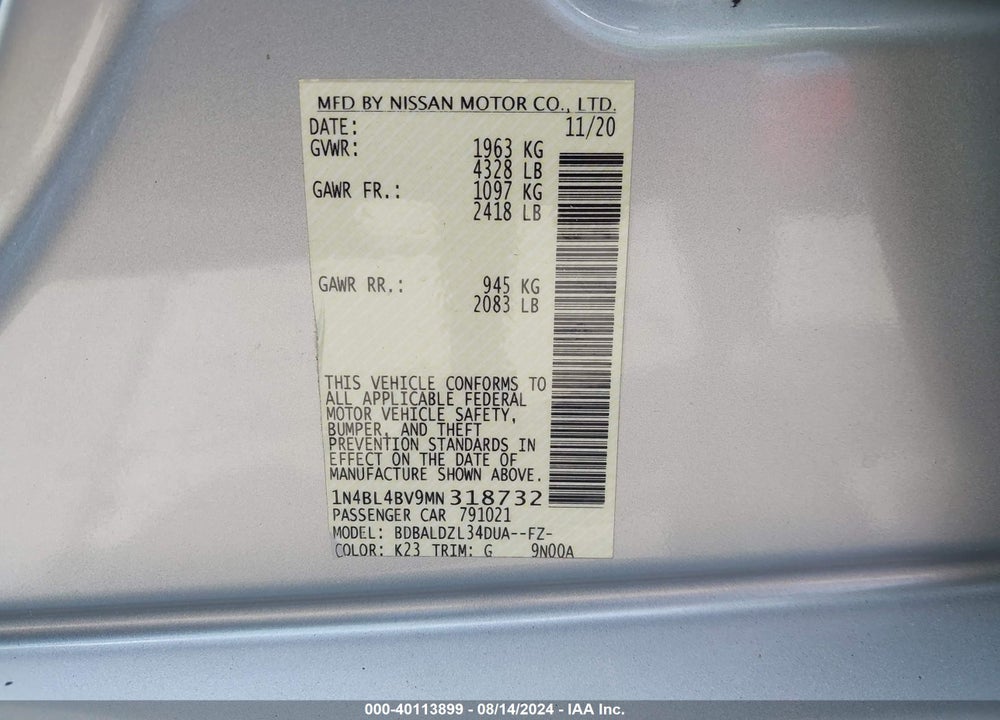 2021 NISSAN ALTIMA S FWD VIN: 1N4BL4BV9MN318732