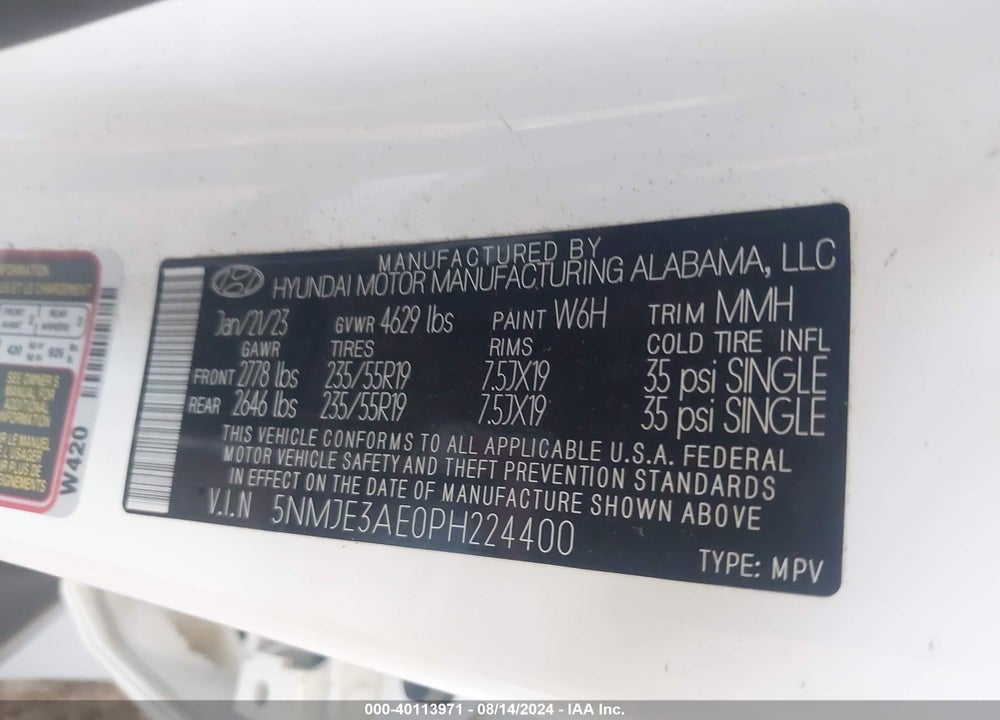 2023 HYUNDAI TUCSON LIMITED VIN: 5NMJE3AE0PH224400