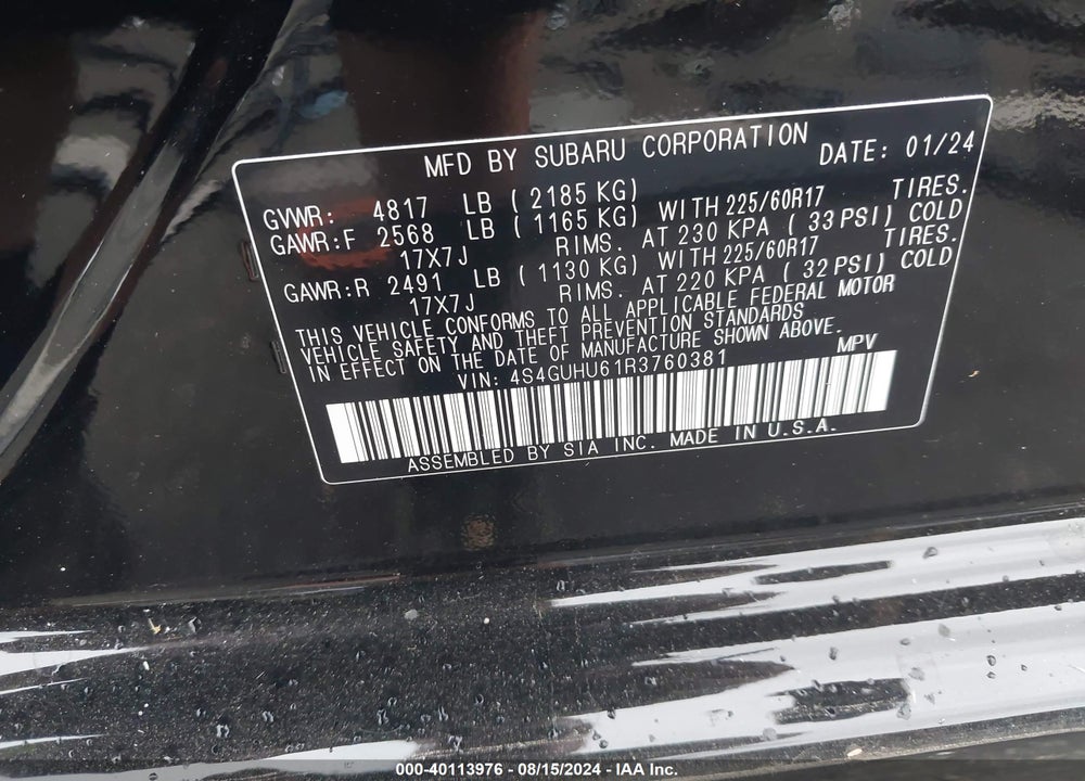 2024 SUBARU CROSSTREK WILDERNESS VIN: 4S4GUHU61R3760381