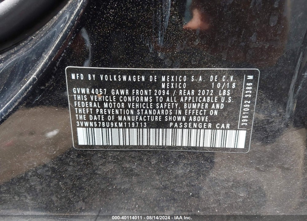 2019 VOLKSWAGEN JETTA 1.4T S VIN: 3VWN57BU9KM119713