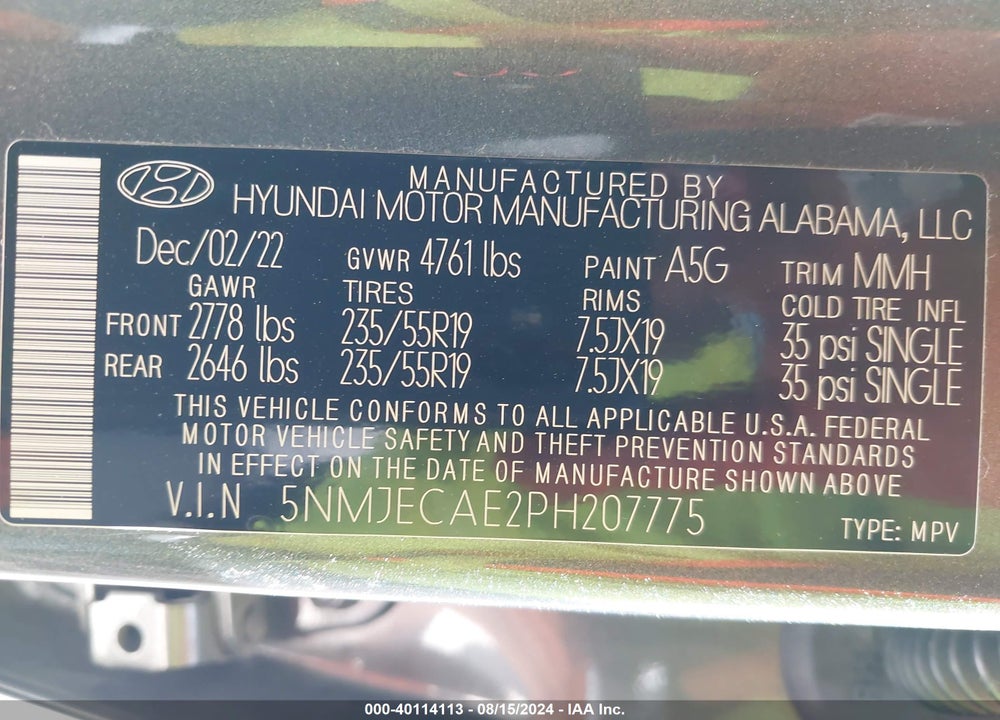2023 HYUNDAI TUCSON LIMITED VIN: 5NMJECAE2PH207775