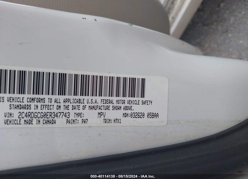 2014 DODGE GRAND CARAVAN SXT VIN: 2C4RDGCG0ER347743